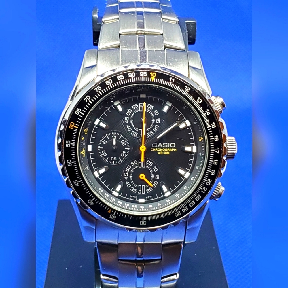 Casio Men's Slide Rule Bezel Aviator Stainless Steel Watch MTP4500D-1AV